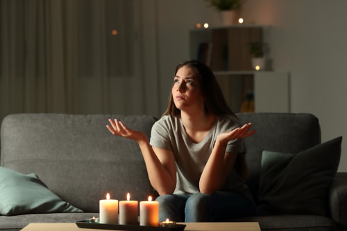 Woman upset during blackout