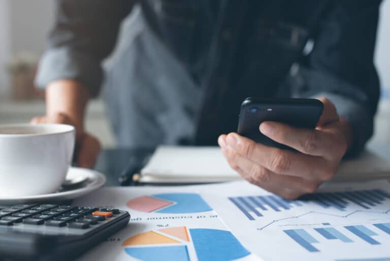 Man Accountant Using Mobile Phone Businessman