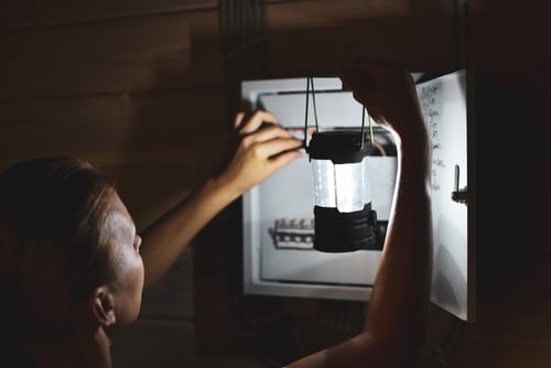 Emergency Power Outage In House Woman With Flashlight,